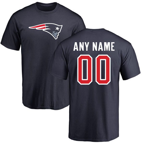 Men New England Patriots NFL Pro Line Navy Any Name and Number Logo Custom T-Shirt